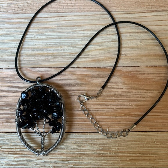 Black Obsidian Tree of Life Wire Wrapped Pendant Necklace Adjustable Cord Chain - Picture 5 of 7